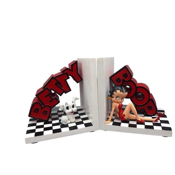 Betty Boop Vintage Bookends With Pudgy. Red, White And Black - Picture 1 of 6